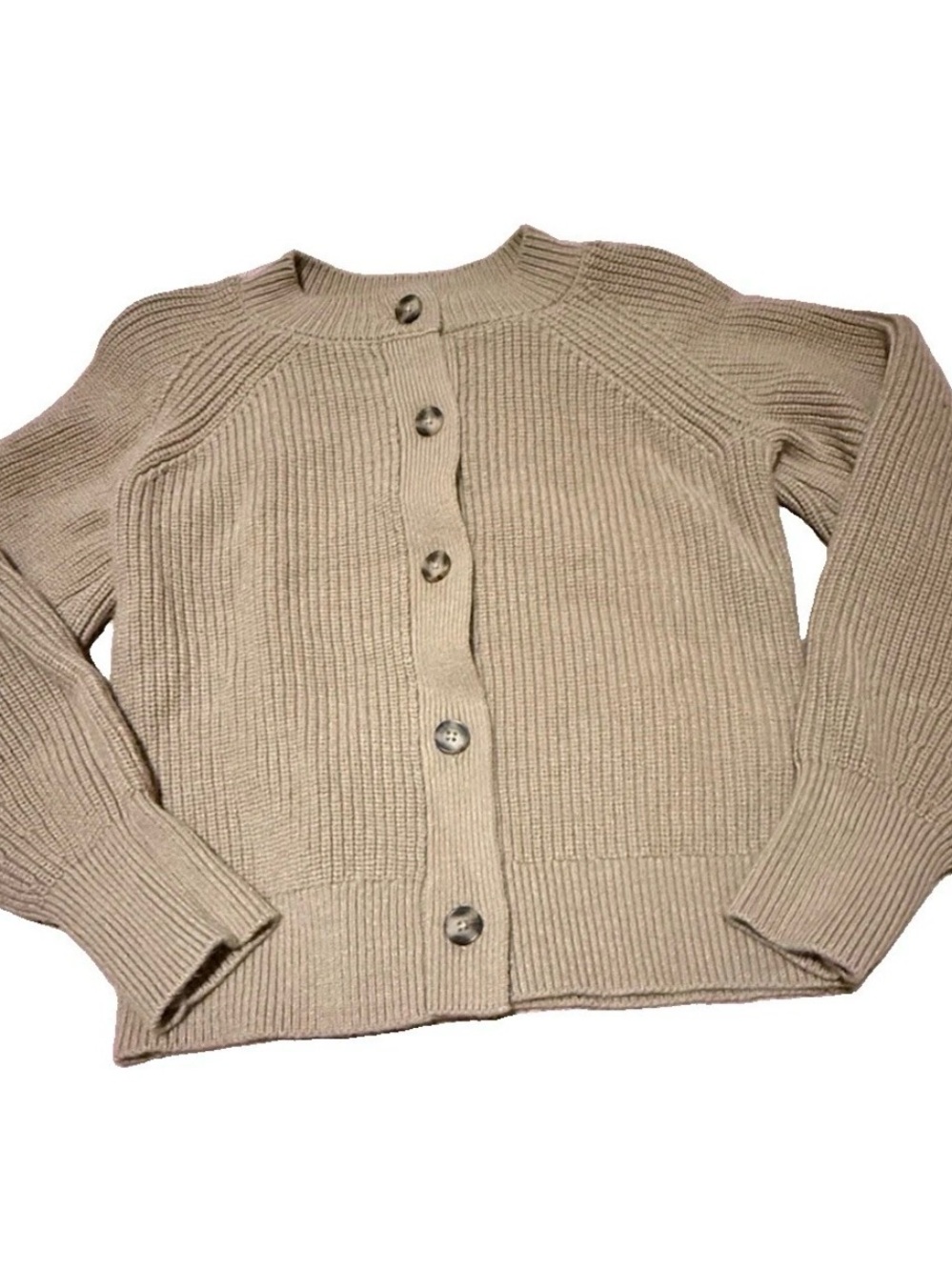 Banana Republic Womens Camel Tan Shaker Rib Knit Button Front Cardigan Sweater M